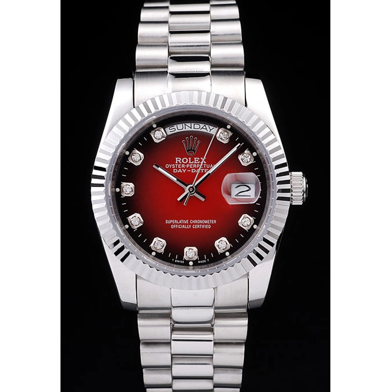 Aaa replica watch Steel Day-Date Stainless Tone Dial Rolex Two Polished Red 0610
